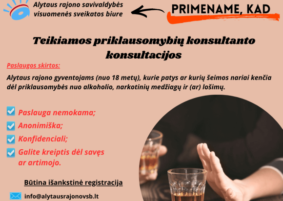 Nemokamos priklausomybių konsultanto konsultacijos Alytaus rajono gyventojams!
