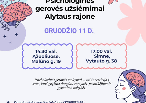Psichologinės gerovės užsiėmimai ALYTAUS rajone